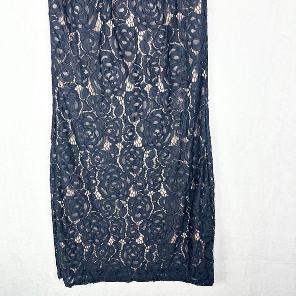 Adrianna Papell Lace Off The Shoulder Mermaid Gown Size 2 Navy Special Occasion - Picture 4 of 8
